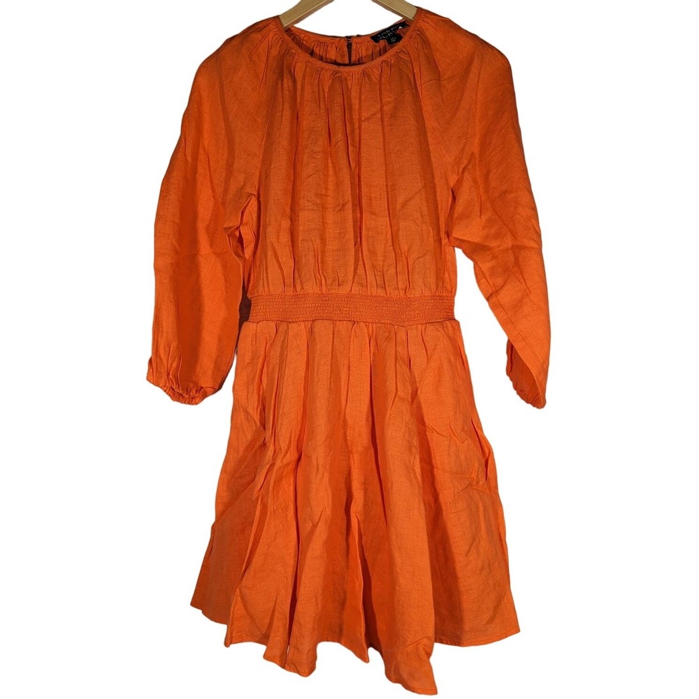 J‎ Crew Orange Linen Smocked Waist Mini Dress Size XS